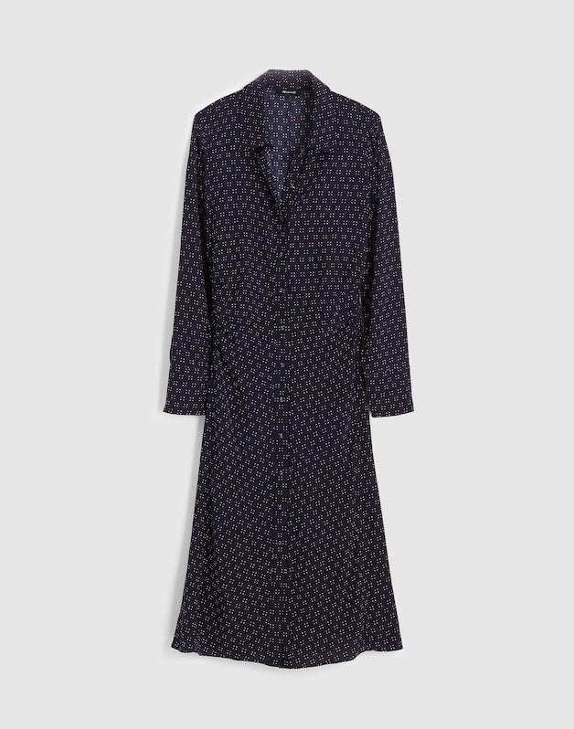 Ruched Midi Shirtdress NAVY FOULARD