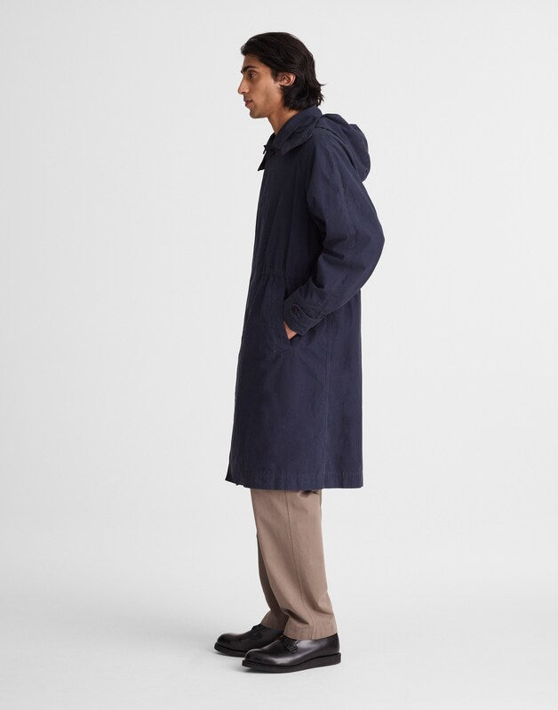 Hooded Officer Coat in Cotton Poplin DARK NAVY