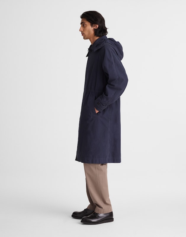 Hooded Officer Coat in Cotton Poplin DARK NAVY