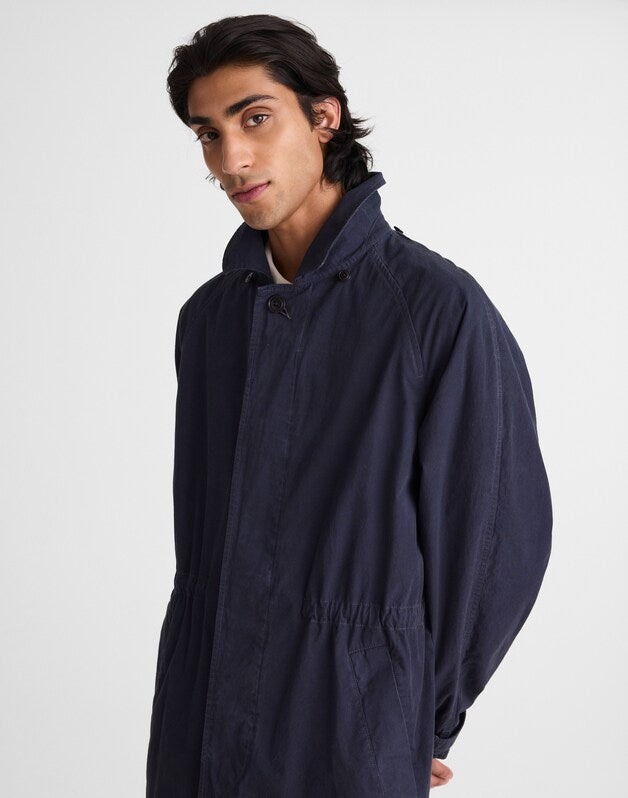 Hooded Officer Coat in Cotton Poplin DARK NAVY