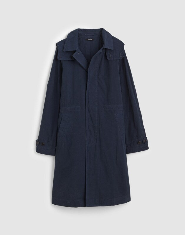 Hooded Officer Coat in Cotton Poplin DARK NAVY