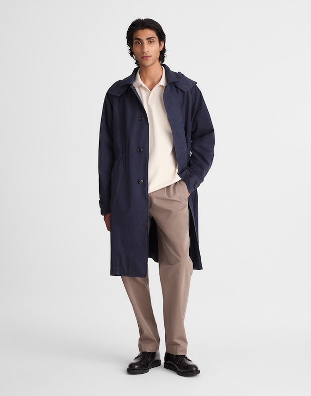 Hooded Officer Coat in Cotton Poplin DARK NAVY
