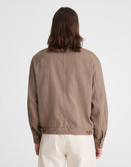 Zip-Front Jacket in Herringbone Cotton-Linen Blend LIGHT MAUVE