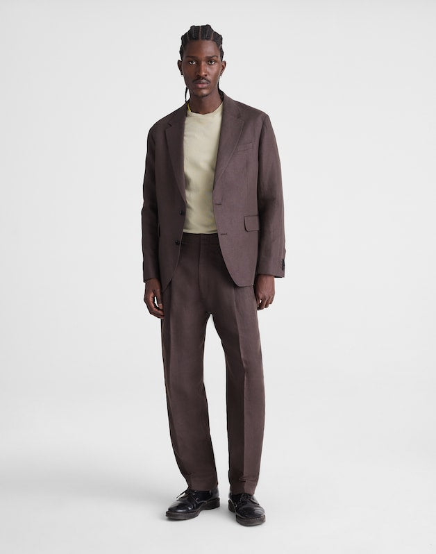 Unstructured Blazer in Linen-Cotton Blend DARK BROWN