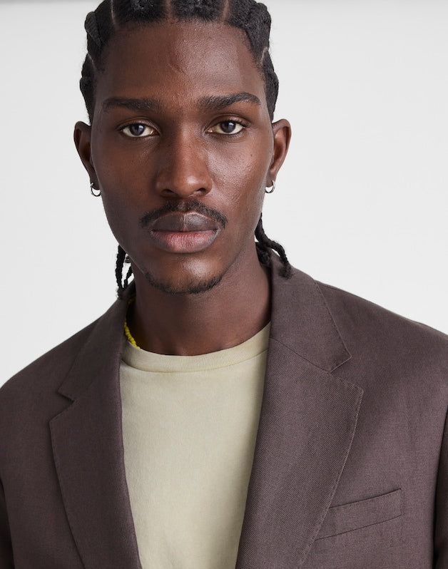 Unstructured Blazer in Linen-Cotton Blend DARK BROWN
