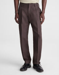 Double-Pleated Trousers in Linen-Cotton Blend DARK BROWN