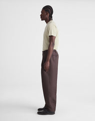 Double-Pleated Trousers in Linen-Cotton Blend DARK BROWN
