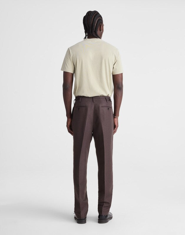 Double-Pleated Trousers in Linen-Cotton Blend DARK BROWN