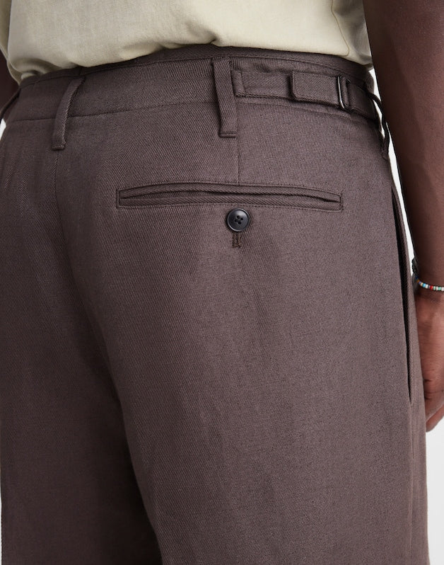 Double-Pleated Trousers in Linen-Cotton Blend DARK BROWN