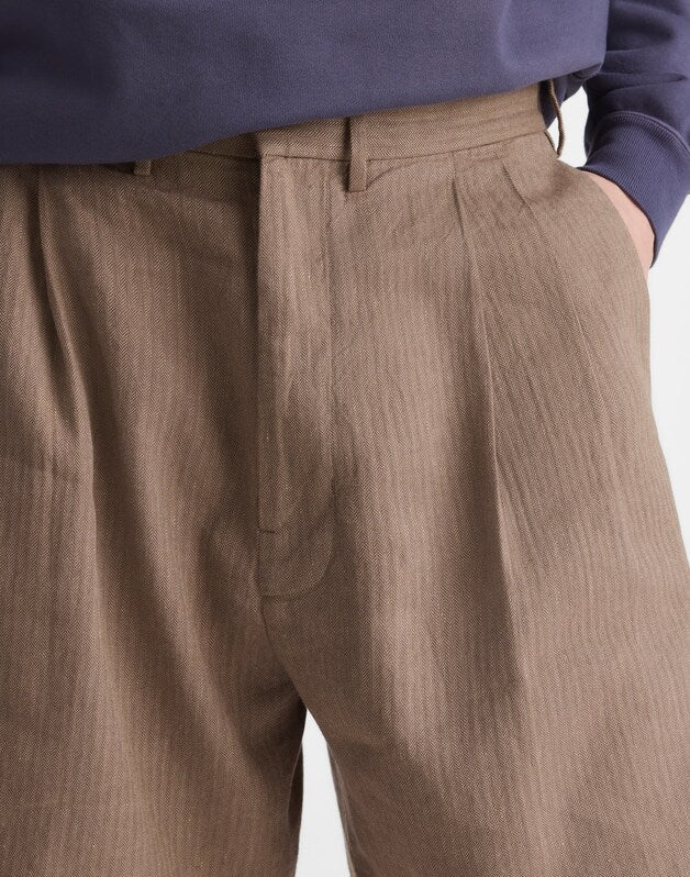 Double-Pleated Shorts in Herringbone Linen-Cotton Blend LIGHT MAUVE