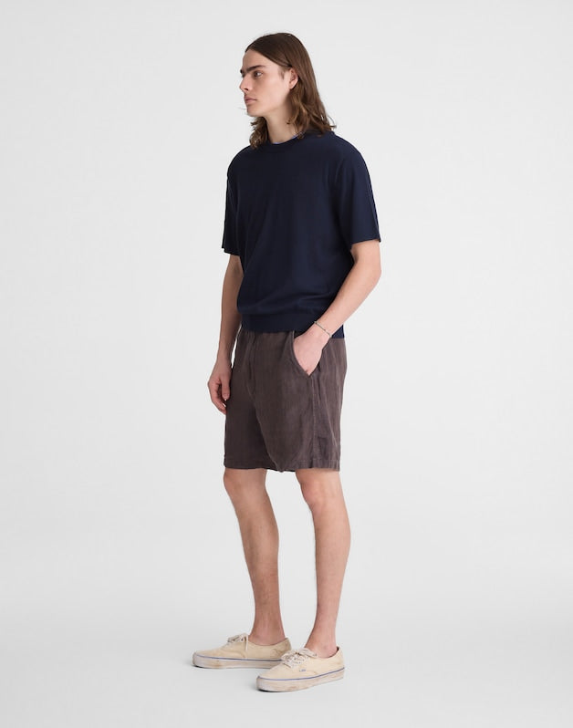 Pull-On Shorts in Linen CHOCOLATE