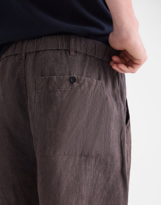 Pull-On Shorts in Linen CHOCOLATE