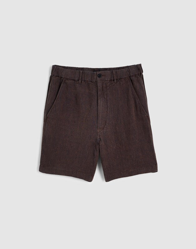 Pull-On Shorts in Linen CHOCOLATE