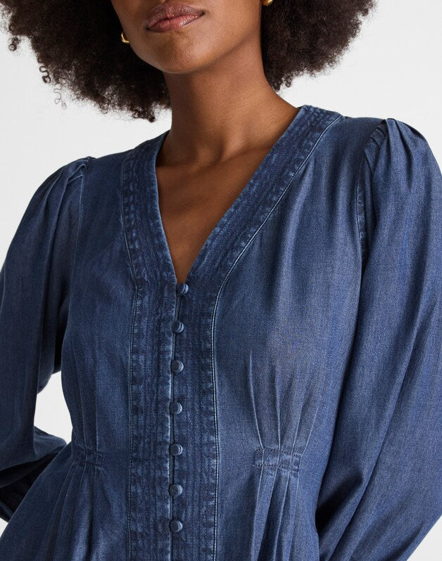 Denim Button-Front Mini Dress ANNANDALE WASH