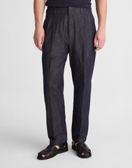 Denim Double-Pleated Trousers INDIGO