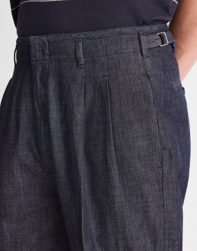 Denim Double-Pleated Trousers INDIGO