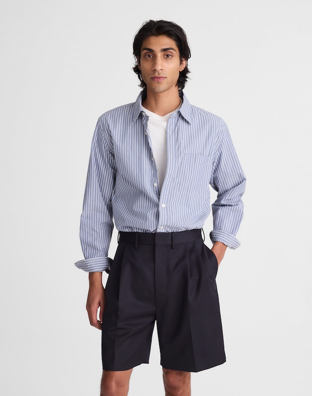 Double-Pleated Shorts in Herringbone Wool Blend HERRINGBONE