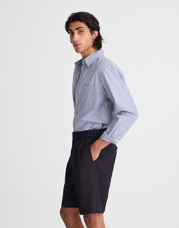 Double-Pleated Shorts in Herringbone Wool Blend HERRINGBONE