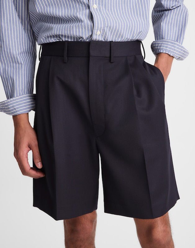 Double-Pleated Shorts in Herringbone Wool Blend HERRINGBONE