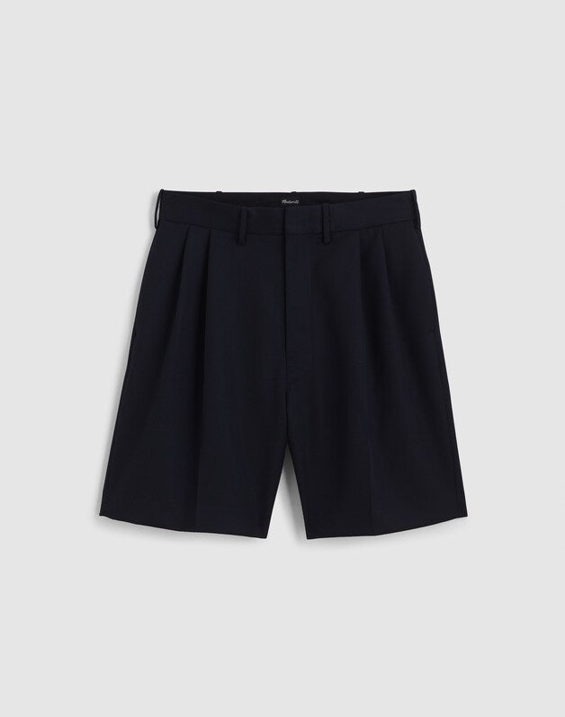 Double-Pleated Shorts in Herringbone Wool Blend HERRINGBONE