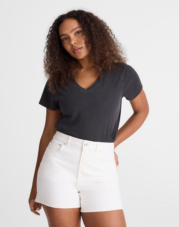 The Curvy Perfect Vintage Mid-Length Short TILE WHITE