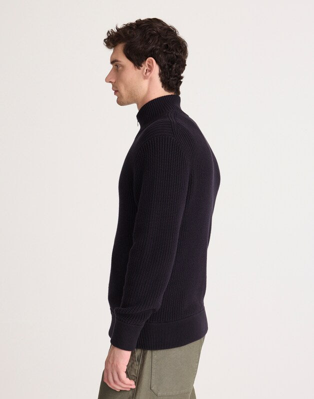 Cotton Shaker-Stitch Full-Zip Sweater OBSIDIAN BLUE