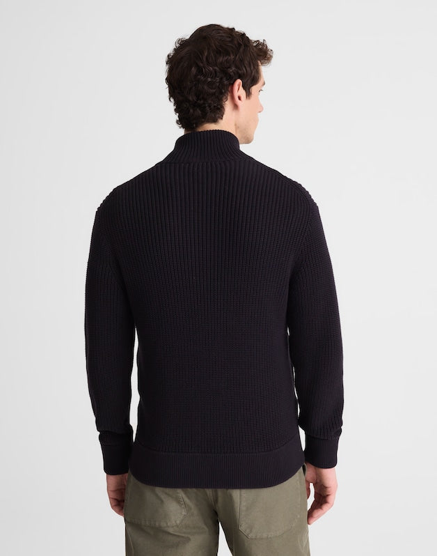 Cotton Shaker-Stitch Full-Zip Sweater OBSIDIAN BLUE