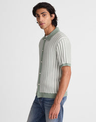 Tuck-Stitch Button-Up Sweater Polo FROSTED CYPRESS