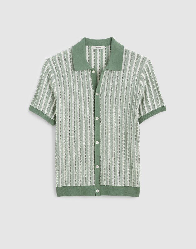 Tuck-Stitch Button-Up Sweater Polo FROSTED CYPRESS