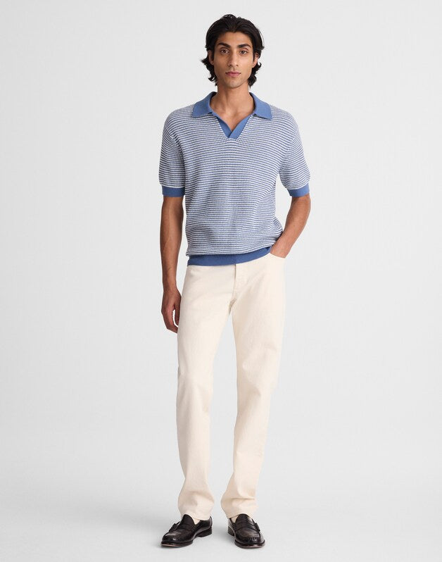 Textured-Stitch Johnny-Collar Sweater Polo STEEL BLUE