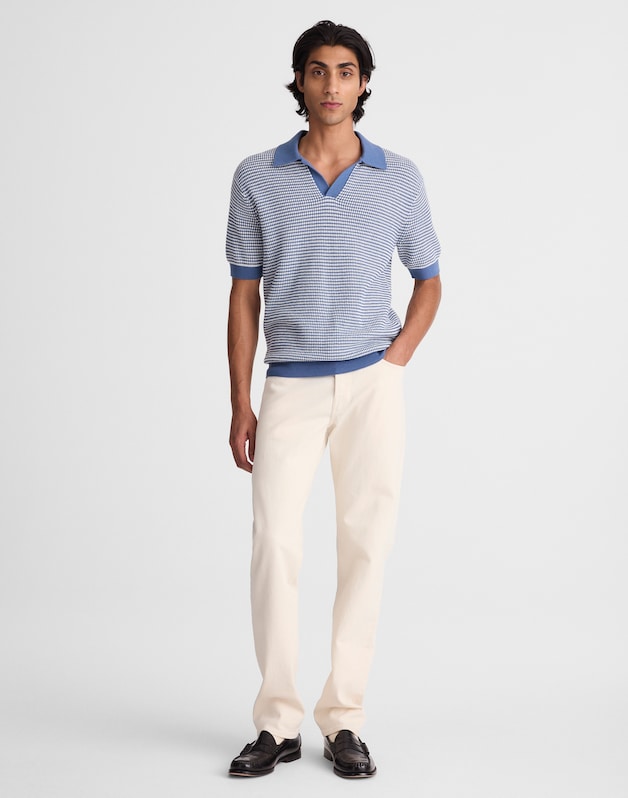 Textured-Stitch Johnny-Collar Sweater Polo STEEL BLUE