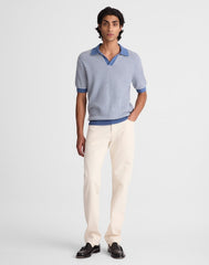 Textured-Stitch Johnny-Collar Sweater Polo STEEL BLUE