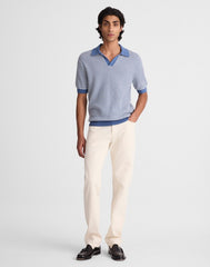 Textured-Stitch Johnny-Collar Sweater Polo STEEL BLUE