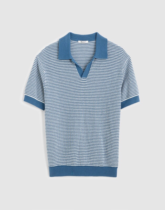 Textured-Stitch Johnny-Collar Sweater Polo STEEL BLUE