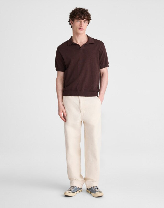Johnny-Collar Sweater Polo in Slub Knit Cotton COFFEE BEAN