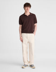 Johnny-Collar Sweater Polo in Slub Knit Cotton COFFEE BEAN