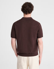 Johnny-Collar Sweater Polo in Slub Knit Cotton COFFEE BEAN