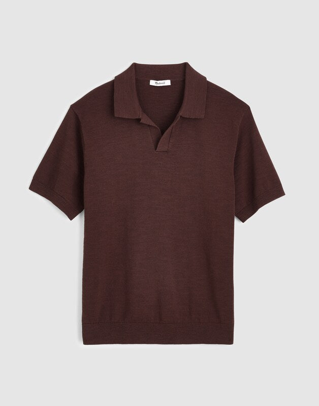 Johnny-Collar Sweater Polo in Slub Knit Cotton COFFEE BEAN