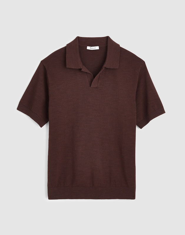 Johnny-Collar Sweater Polo in Slub Knit Cotton COFFEE BEAN