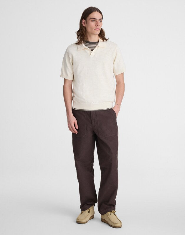 Johnny-Collar Sweater Polo in Slub Knit Cotton ANTIQUE CREAM