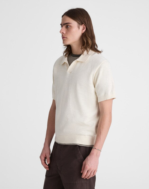 Johnny-Collar Sweater Polo in Slub Knit Cotton ANTIQUE CREAM