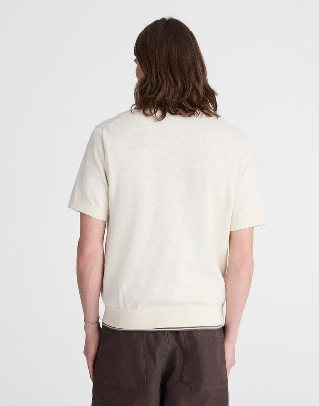 Johnny-Collar Sweater Polo in Slub Knit Cotton ANTIQUE CREAM