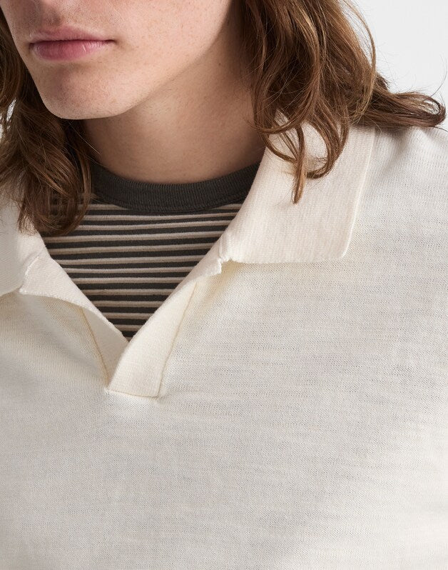 Johnny-Collar Sweater Polo in Slub Knit Cotton ANTIQUE CREAM