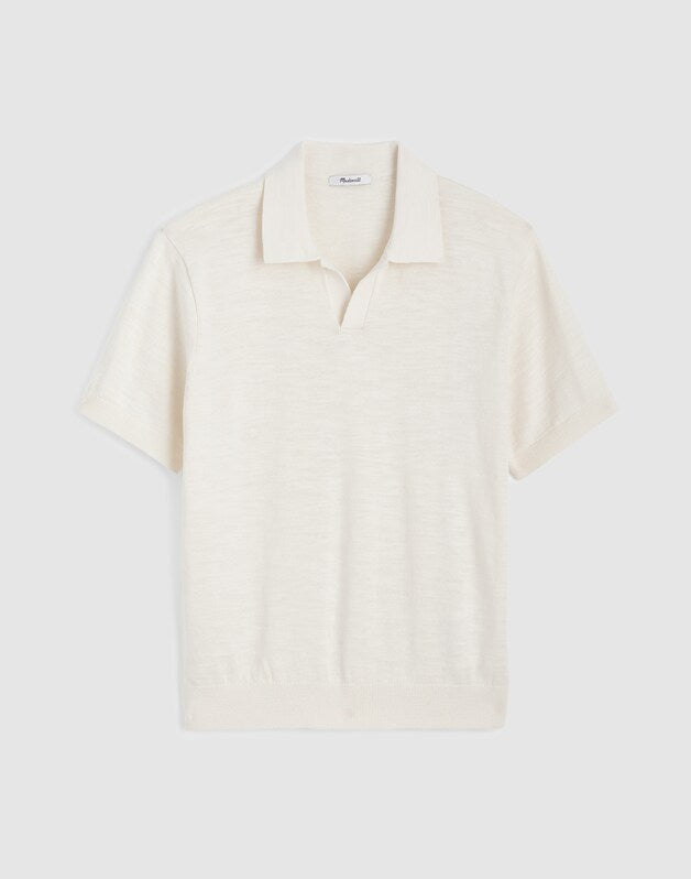 Johnny-Collar Sweater Polo in Slub Knit Cotton ANTIQUE CREAM