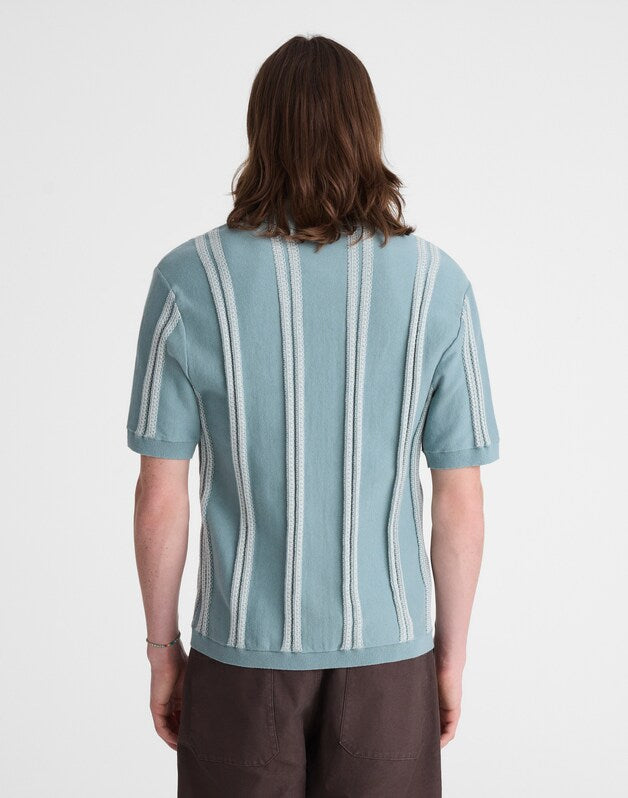 Striped Button-Up Sweater Polo in Everyday Cotton DISTANT OCEAN