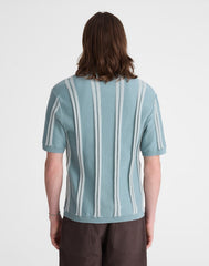 Striped Button-Up Sweater Polo in Everyday Cotton DISTANT OCEAN