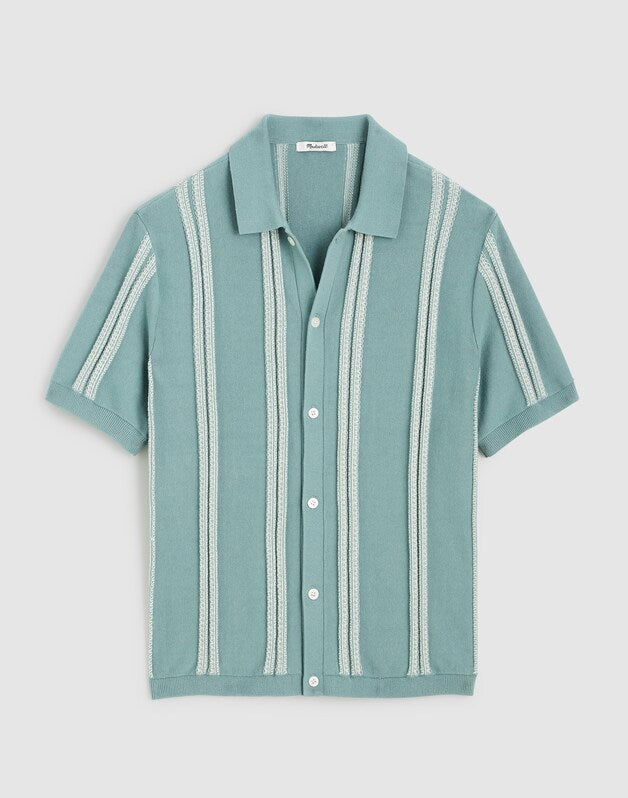 Striped Button-Up Sweater Polo in Everyday Cotton DISTANT OCEAN