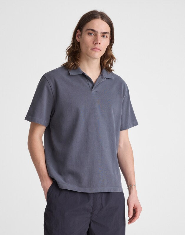 Short-Sleeve Compact-Knit Polo HEIRLOOM BLUE