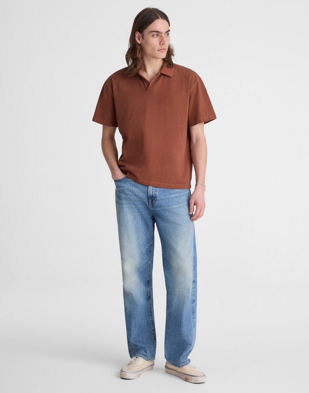 Short-Sleeve Compact-Knit Polo CINNAMON STICK
