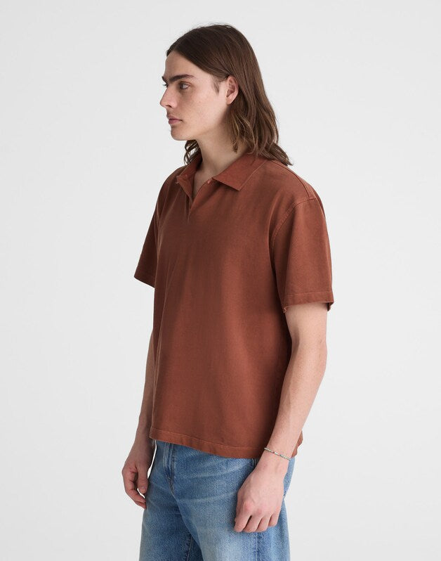 Short-Sleeve Compact-Knit Polo CINNAMON STICK